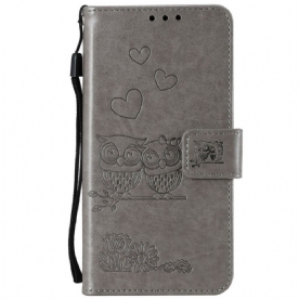 Folio-hoesje voor Huawei Y6 2019 / Honor 8A Met Ketting Amoureuze Uilen Met Bandjes