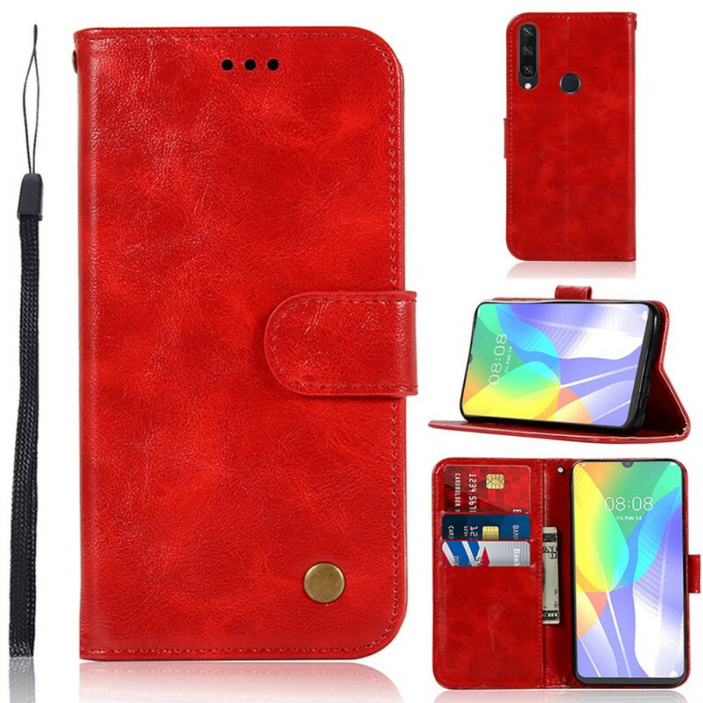 Folio-hoesje voor Huawei Y6 2019 / Honor 8A Met Ketting Vintage Kunstleren Band