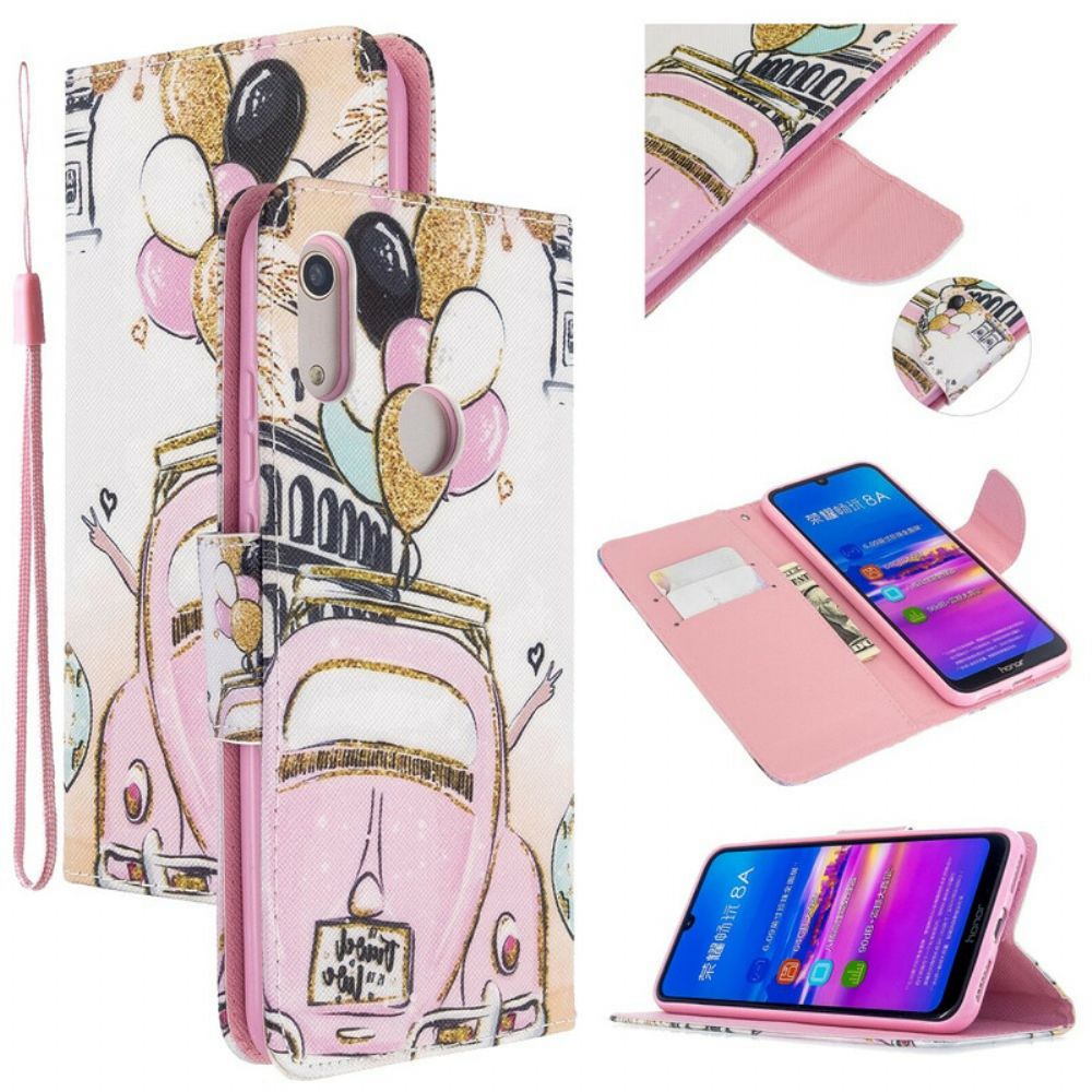 Leren Hoesje voor Huawei Y6 2019 / Honor 8A Lieveheersbeestje Ballonnen