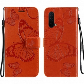 Flip Case voor OnePlus Nord CE 5G Met Ketting Reusachtige Vlinders Met Bandjes