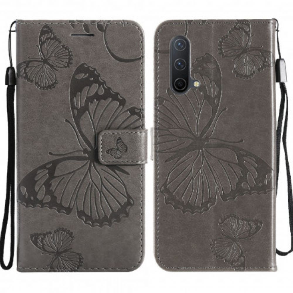 Flip Case voor OnePlus Nord CE 5G Met Ketting Reusachtige Vlinders Met Bandjes