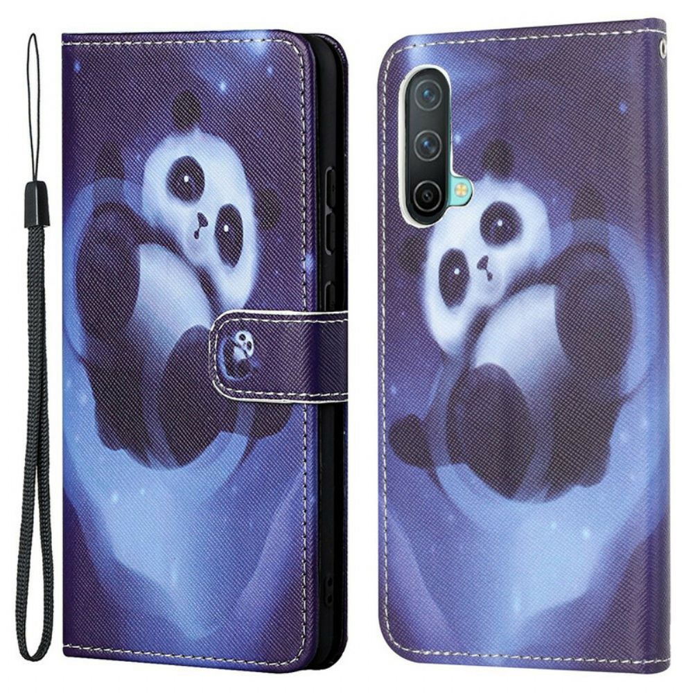 Folio-hoesje voor OnePlus Nord CE 5G Met Ketting Thong Space Panda