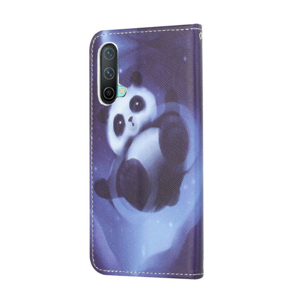 Folio-hoesje voor OnePlus Nord CE 5G Met Ketting Thong Space Panda