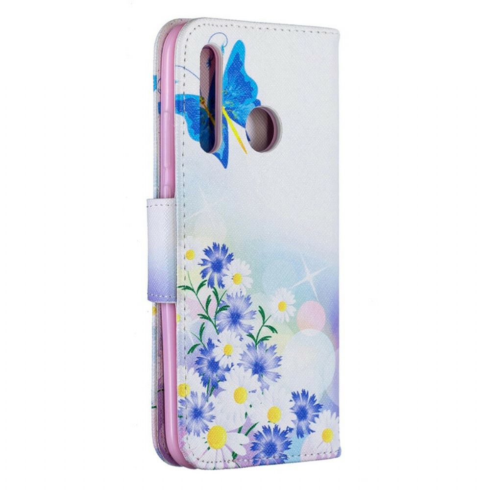 Folio-hoesje voor Huawei P Smart Plus 2019 Geschilderde Vlinders En Bloemen