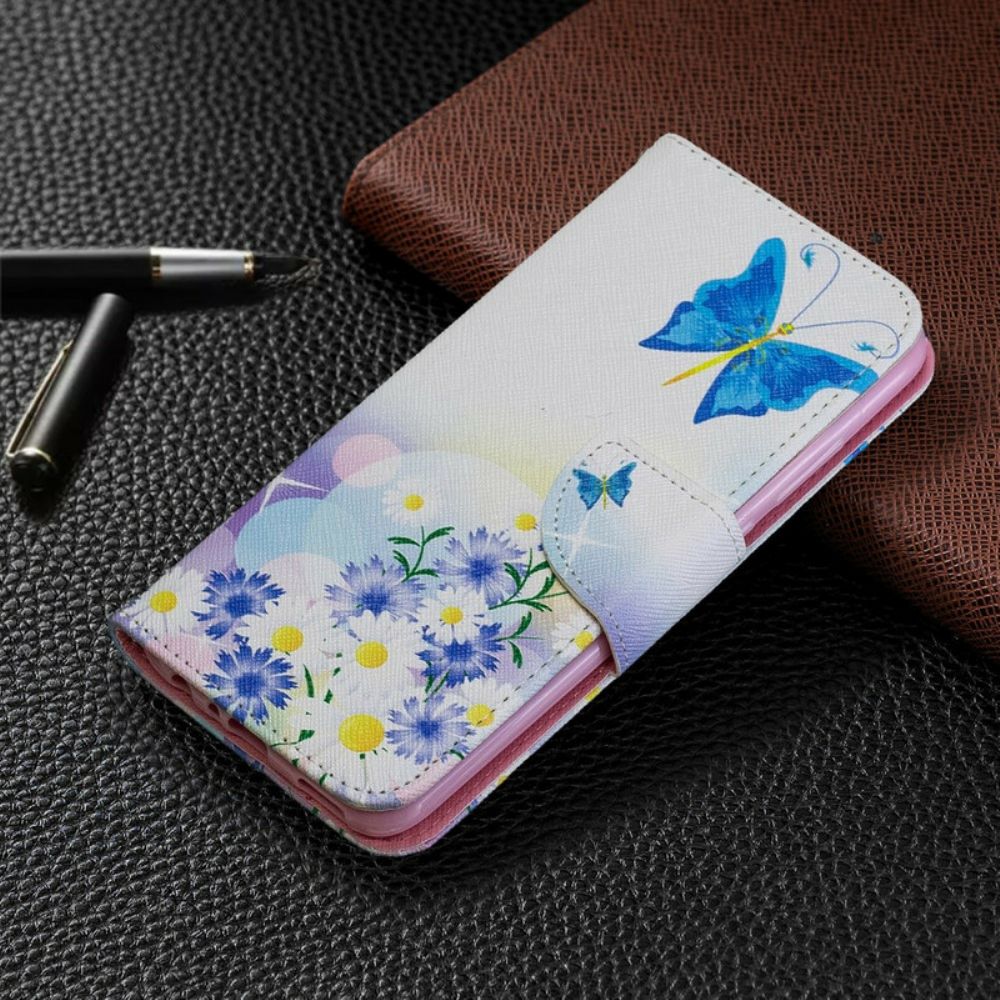 Folio-hoesje voor Huawei P Smart Plus 2019 Geschilderde Vlinders En Bloemen