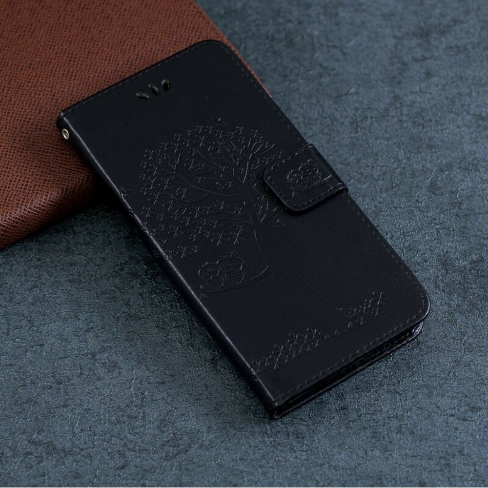 Folio-hoesje voor Huawei P Smart Plus 2019 Met Ketting Boom En Uilen Met Bandjes