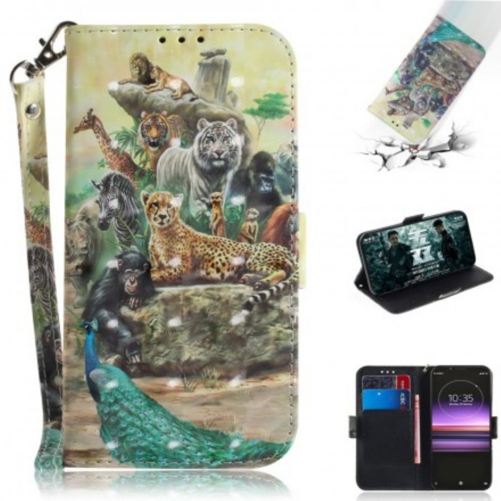 Folio-hoesje voor Sony Xperia 1 Met Ketting Thong Safari Dieren