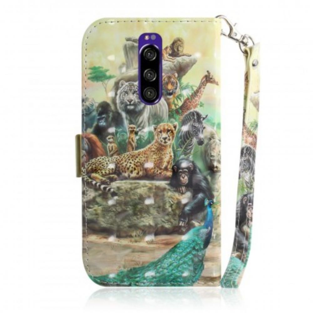 Folio-hoesje voor Sony Xperia 1 Met Ketting Thong Safari Dieren