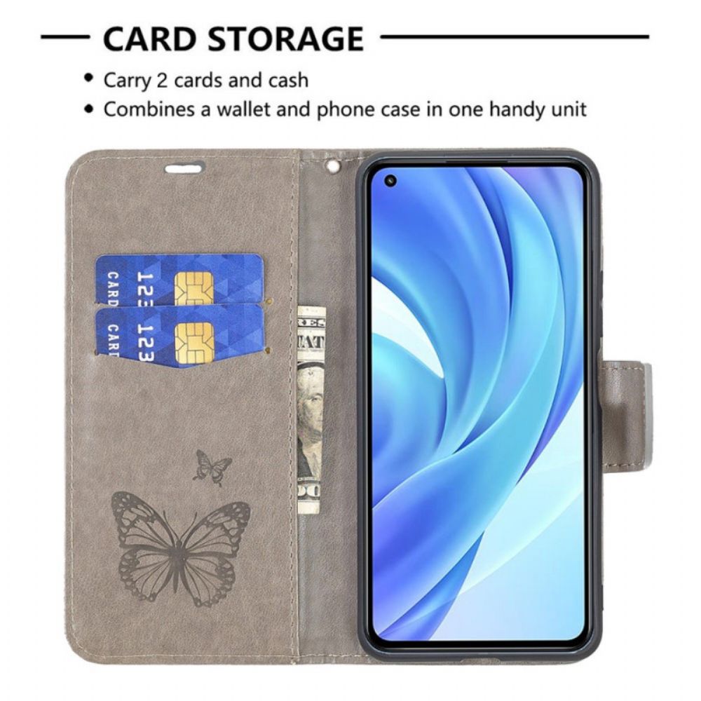 Folio-hoesje voor Xiaomi Mi 11 Lite 5G NE / Mi 11 Lite 4G / 5G Met Ketting Bandje Met Vlinderprint