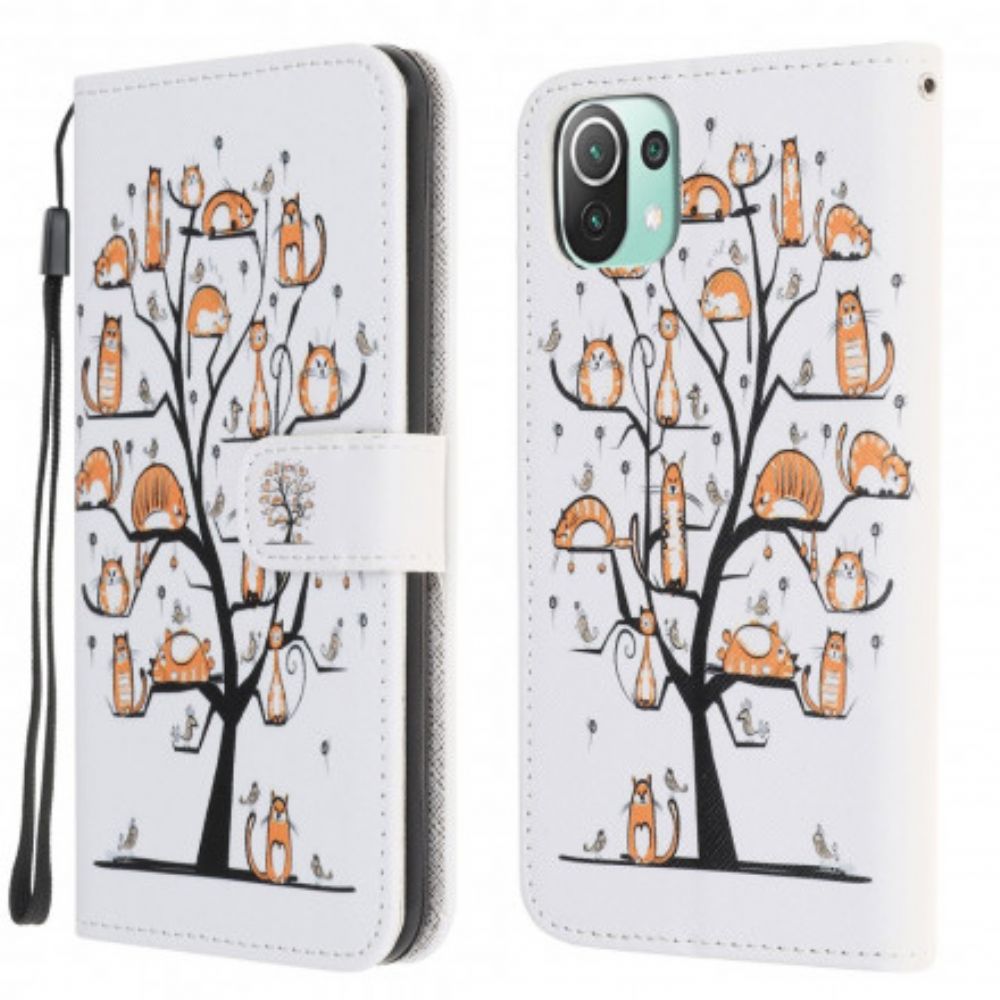 Folio-hoesje voor Xiaomi Mi 11 Lite 5G NE / Mi 11 Lite 4G / 5G Met Ketting Funky Katten Met Riem