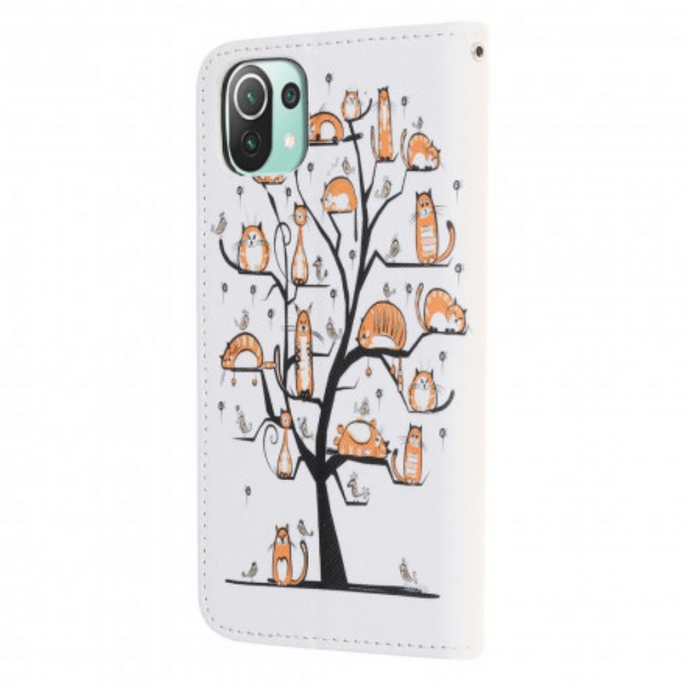 Folio-hoesje voor Xiaomi Mi 11 Lite 5G NE / Mi 11 Lite 4G / 5G Met Ketting Funky Katten Met Riem