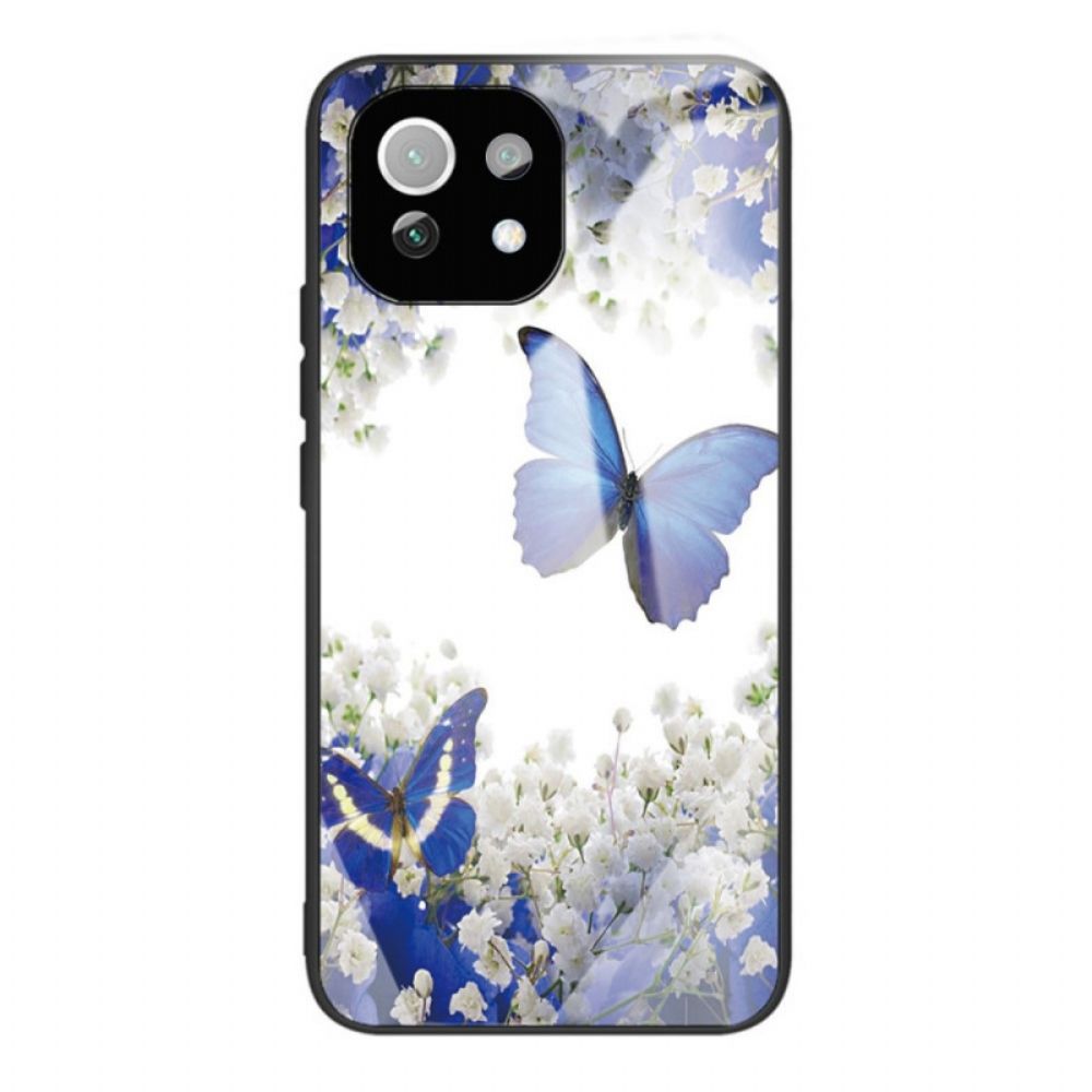 Hoesje voor Xiaomi Mi 11 Lite 5G NE / Mi 11 Lite 4G / 5G Blauwe Vlinders Gehard Glas