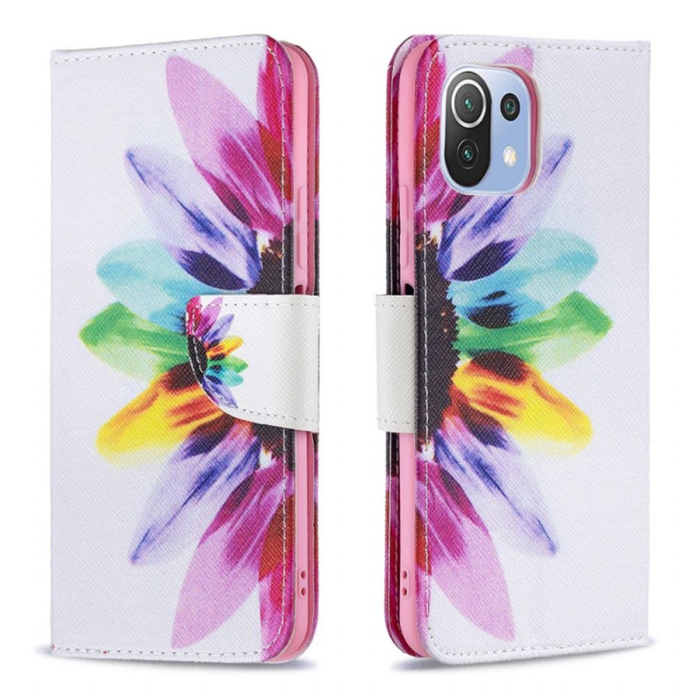 Leren Hoesje voor Xiaomi Mi 11 Lite 5G NE / Mi 11 Lite 4G / 5G Aquarel Bloem