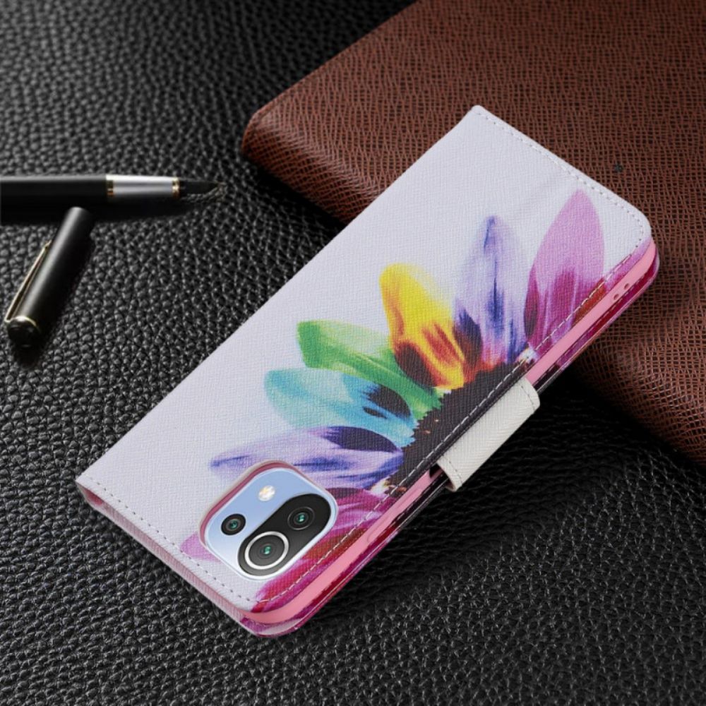 Leren Hoesje voor Xiaomi Mi 11 Lite 5G NE / Mi 11 Lite 4G / 5G Aquarel Bloem