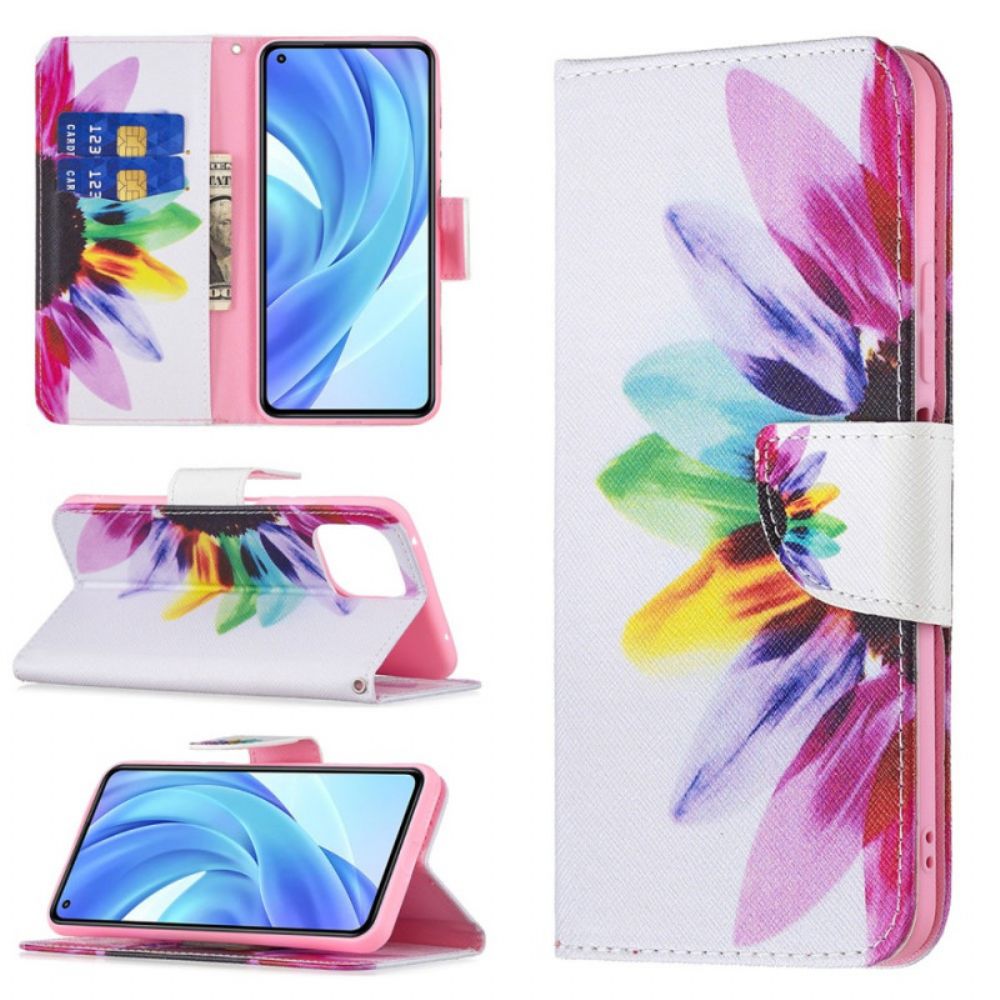 Leren Hoesje voor Xiaomi Mi 11 Lite 5G NE / Mi 11 Lite 4G / 5G Aquarel Bloem