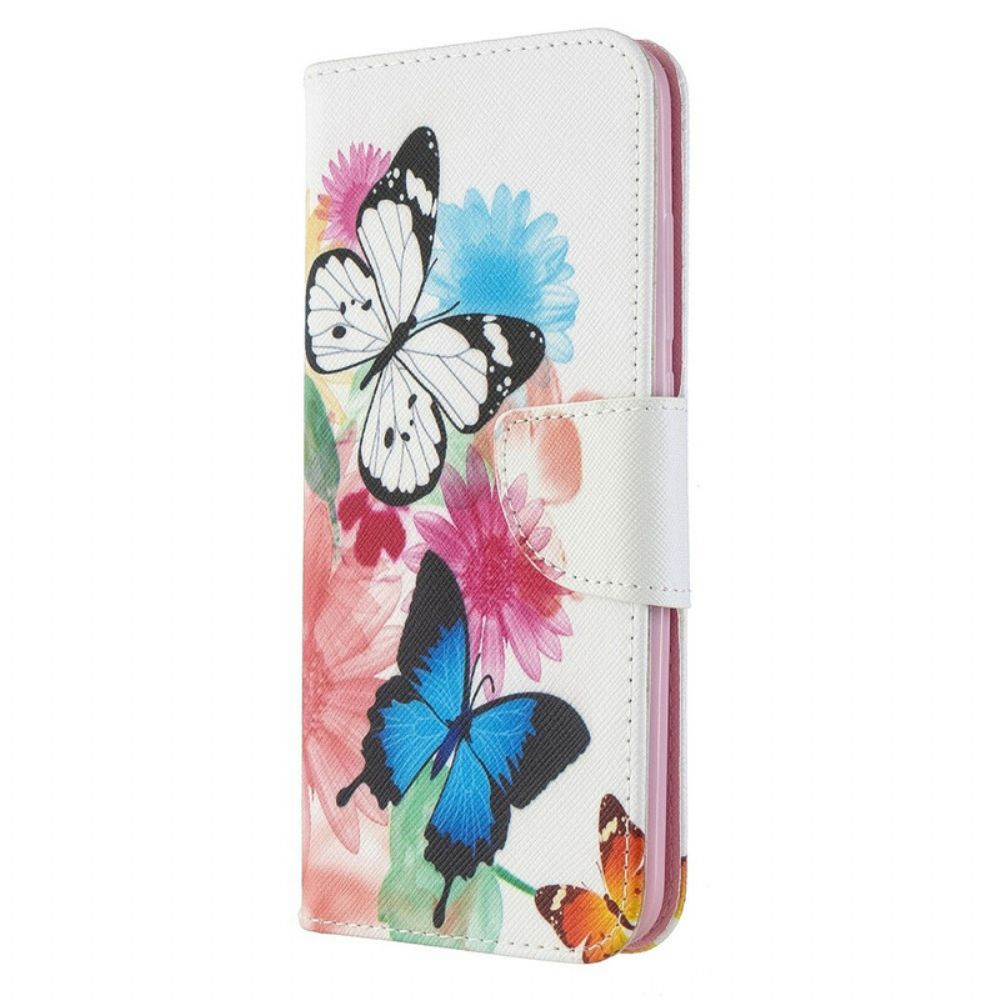 Folio-hoesje voor Xiaomi Redmi 8A Geschilderde Vlinders En Bloemen