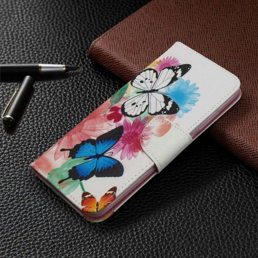 Folio-hoesje voor Xiaomi Redmi 8A Geschilderde Vlinders En Bloemen