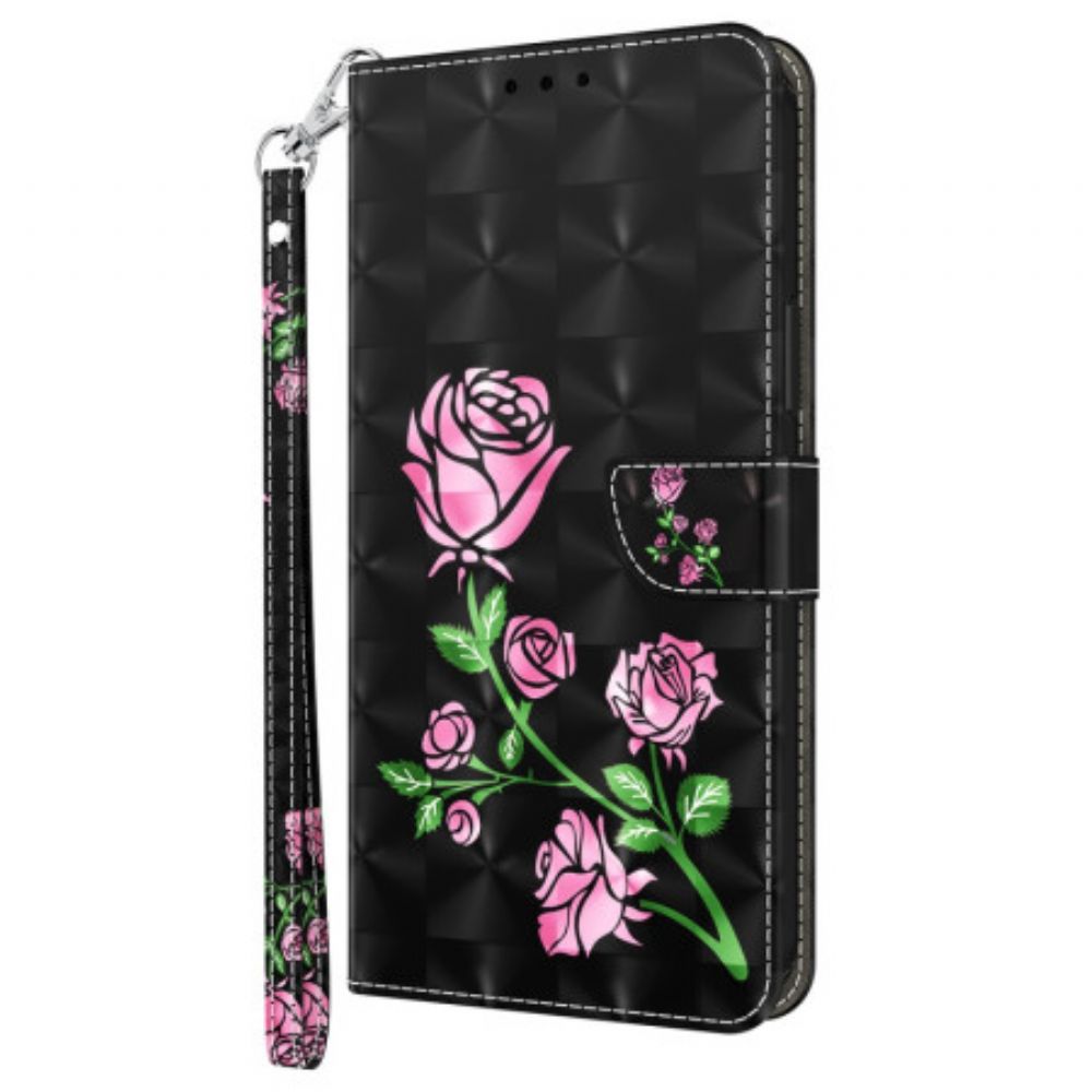 Bescherming Hoesje Google Pixel 9 Pro Xl Roze Bloemen Met Riem