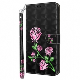 Bescherming Hoesje Google Pixel 9 Pro Xl Roze Bloemen Met Riem