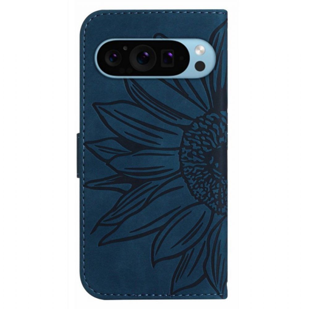 Bescherming Hoesje Google Pixel 9 Pro Xl Zonnebloemprint Met Riempje