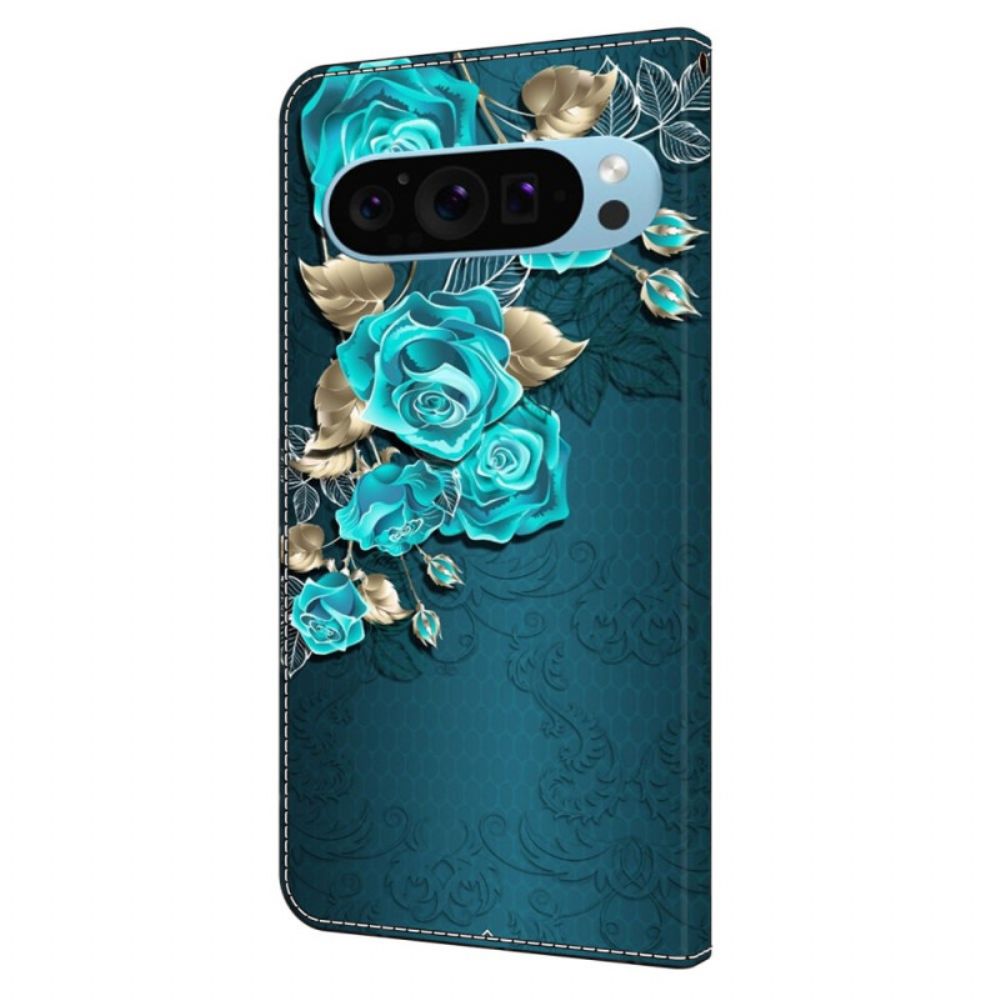 Folio-hoesje Google Pixel 9 Pro Xl Telefoonhoesje Blauwe Rozen