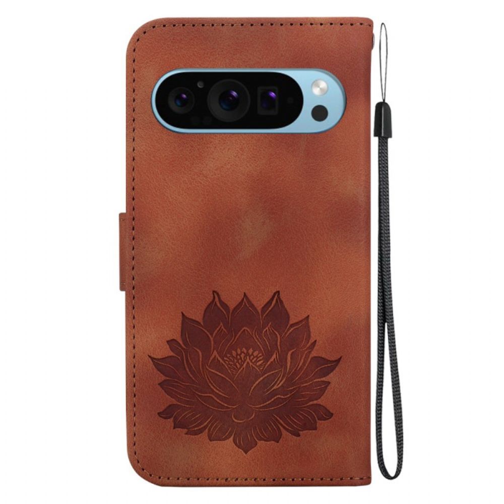 Folio-hoesje Google Pixel 9 Pro Xl Telefoonhoesje Lotus Met Riem