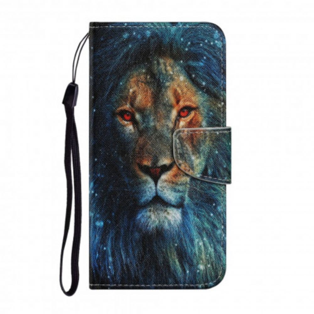 Folio-hoesje voor Samsung Galaxy A72 4G / 5G Leeuw Met Lanyard