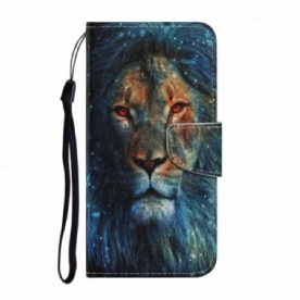 Folio-hoesje voor Samsung Galaxy A72 4G / 5G Leeuw Met Lanyard