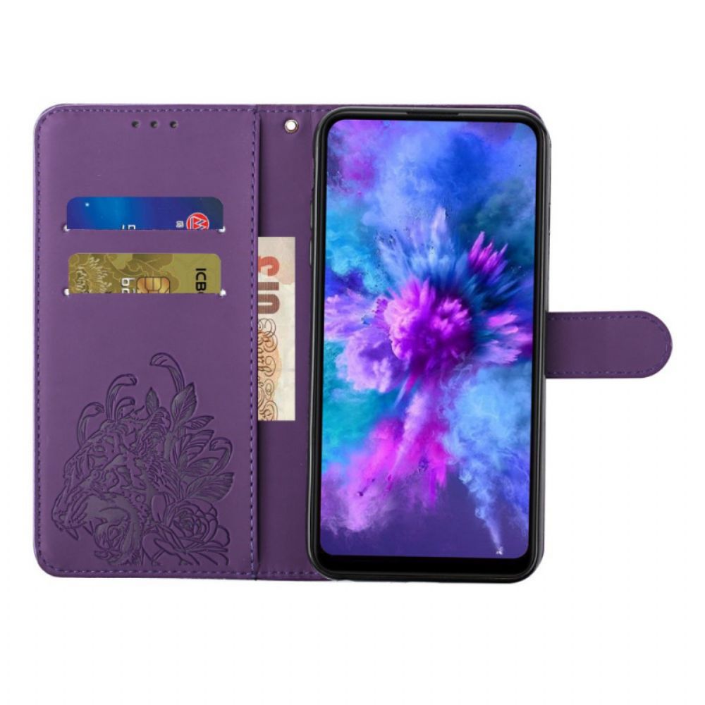 Folio-hoesje voor Samsung Galaxy A72 4G / 5G Met Ketting Barokke Tijger Met Bandjes