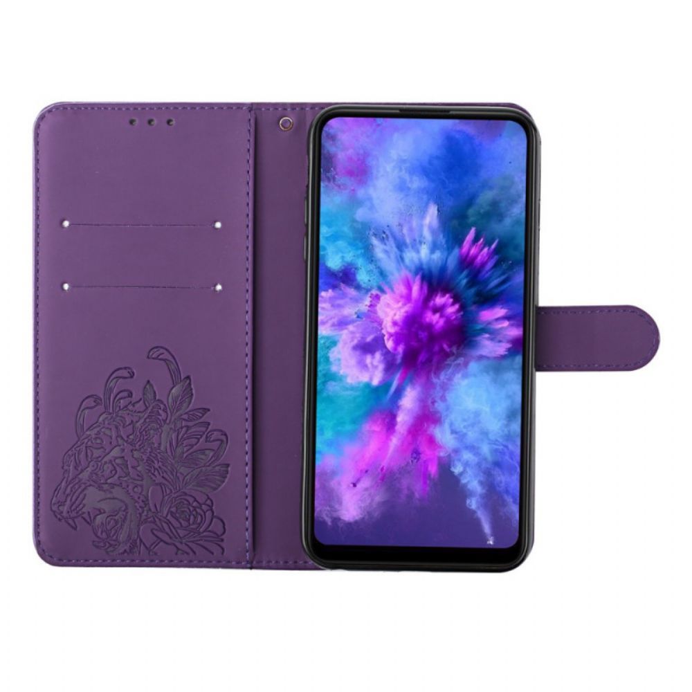 Folio-hoesje voor Samsung Galaxy A72 4G / 5G Met Ketting Barokke Tijger Met Bandjes