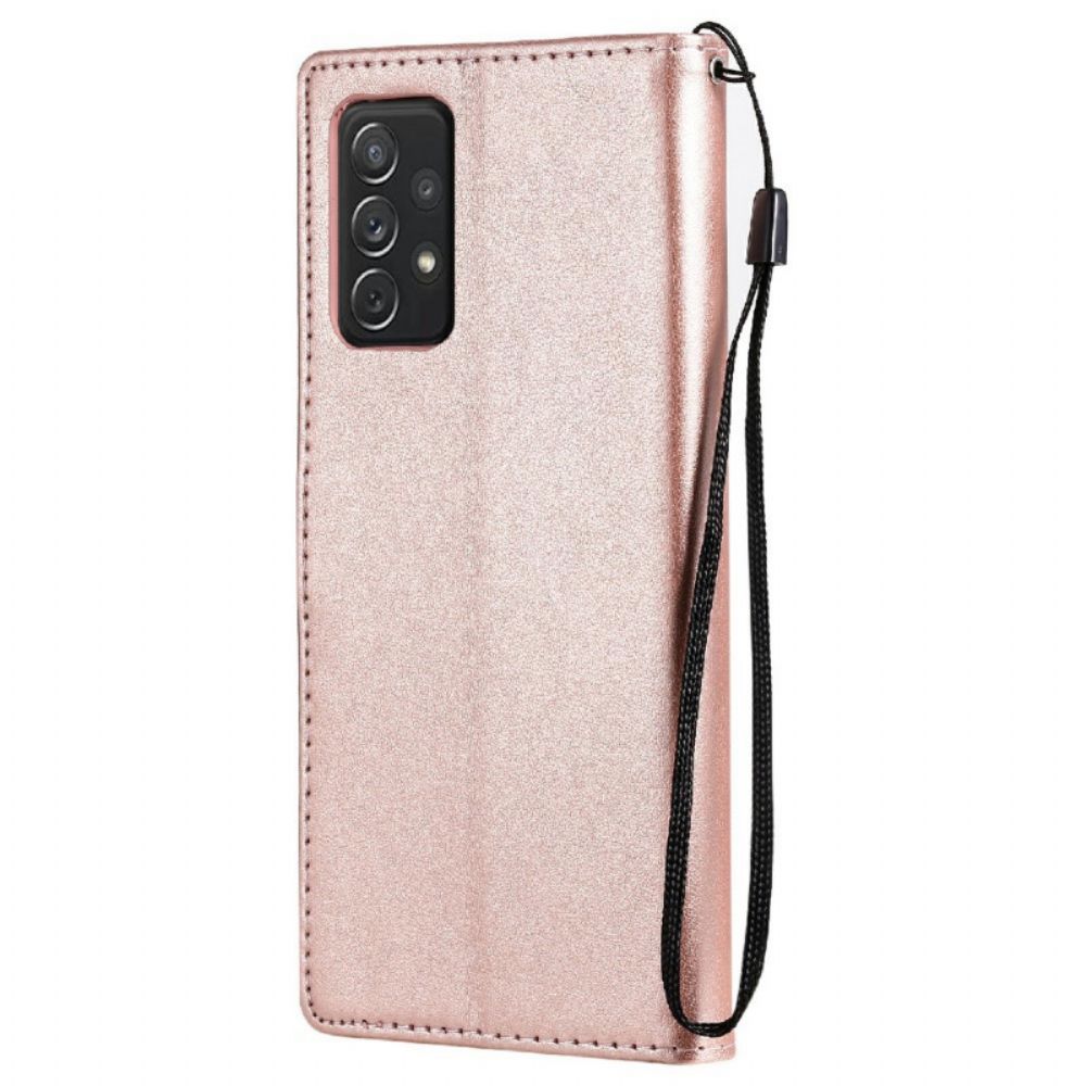 Folio-hoesje voor Samsung Galaxy A72 4G / 5G Met Ketting Kat En Bij Met Riem