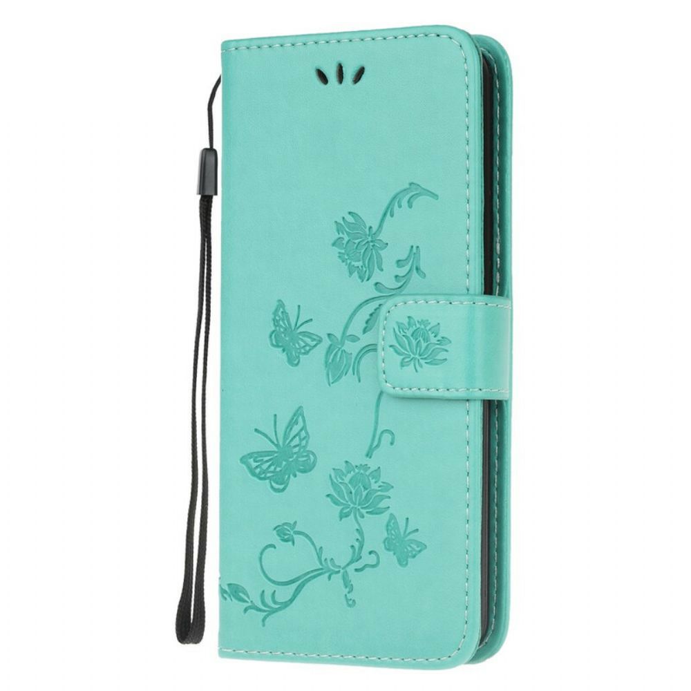 Folio-hoesje voor Samsung Galaxy A72 4G / 5G Met Ketting Thong Vlinders En Bloemen