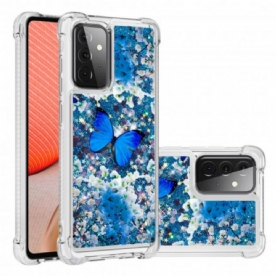 Hoesje voor Samsung Galaxy A72 4G / 5G Blauwe Glittervlinders