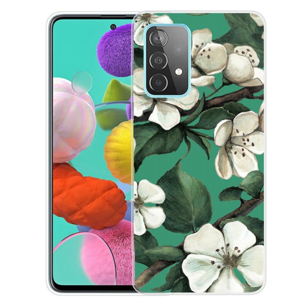 Hoesje voor Samsung Galaxy A72 4G / 5G Geschilderde Witte Bloemen