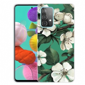 Hoesje voor Samsung Galaxy A72 4G / 5G Geschilderde Witte Bloemen