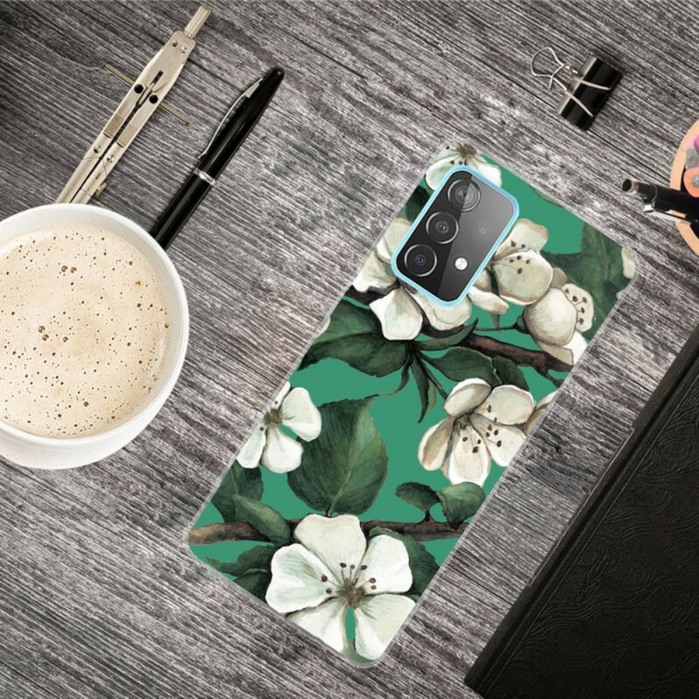 Hoesje voor Samsung Galaxy A72 4G / 5G Geschilderde Witte Bloemen