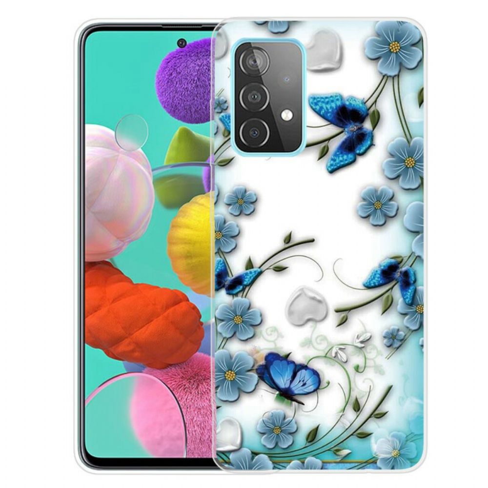 Hoesje voor Samsung Galaxy A72 4G / 5G Retro Vlinders En Bloemen