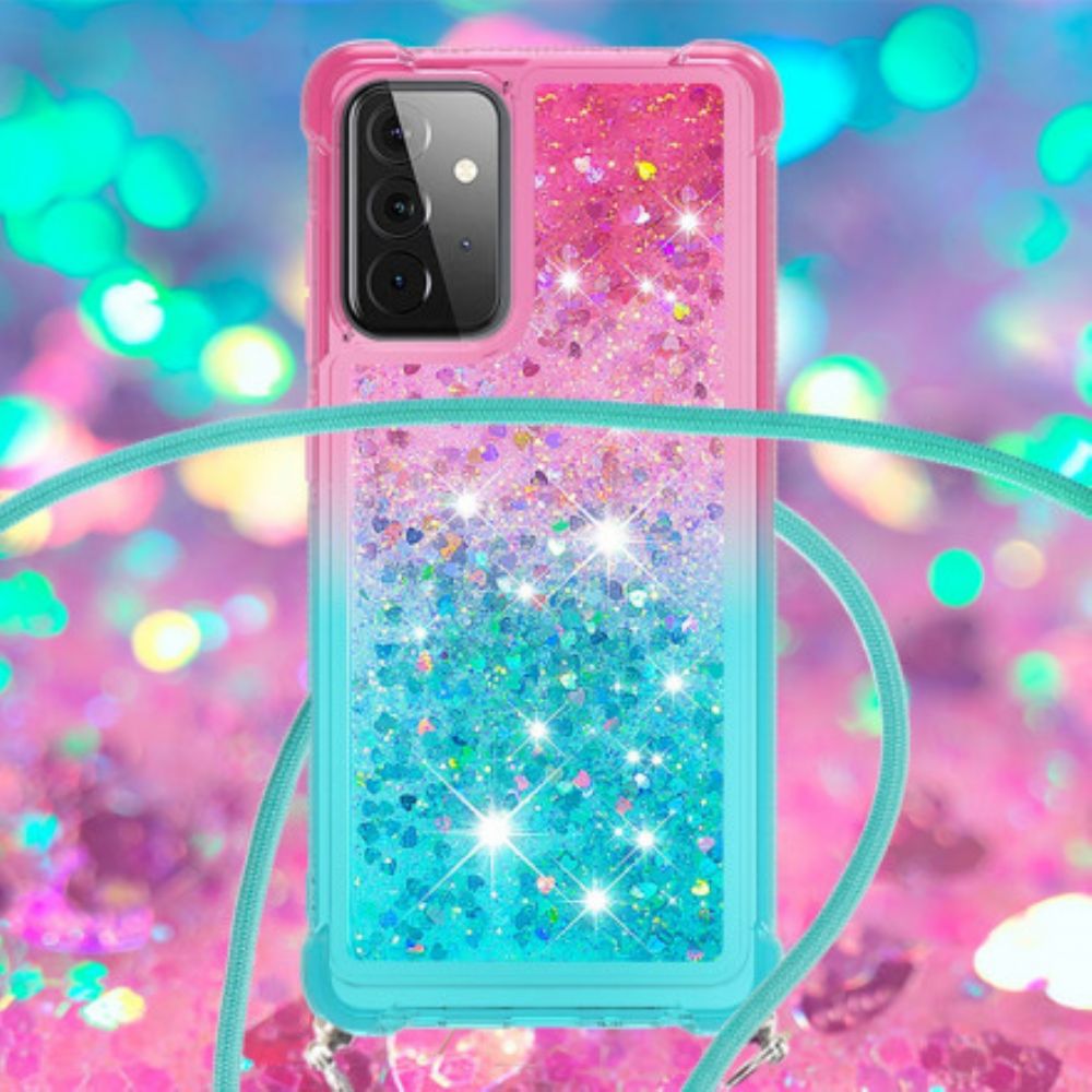 Hoesje voor Samsung Galaxy A72 4G / 5G Siliconen Glitter En Koord