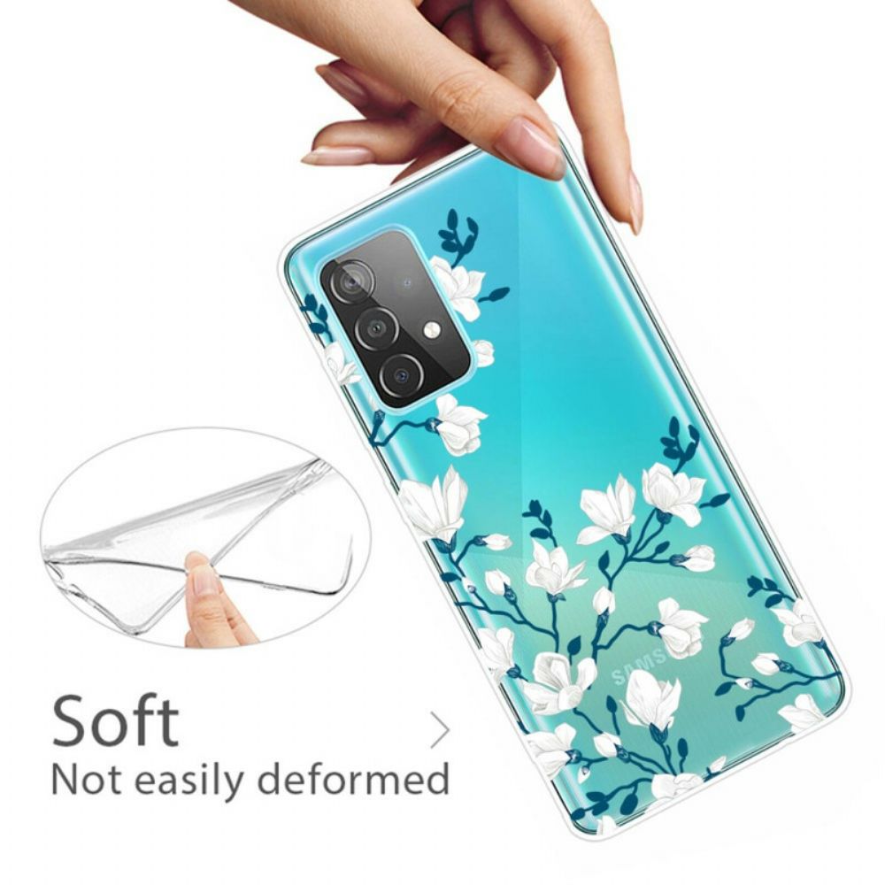 Hoesje voor Samsung Galaxy A72 4G / 5G Witte Bloemen