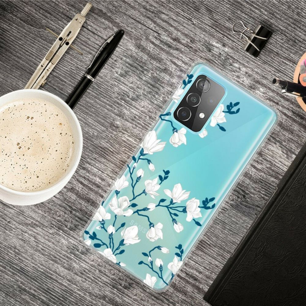 Hoesje voor Samsung Galaxy A72 4G / 5G Witte Bloemen