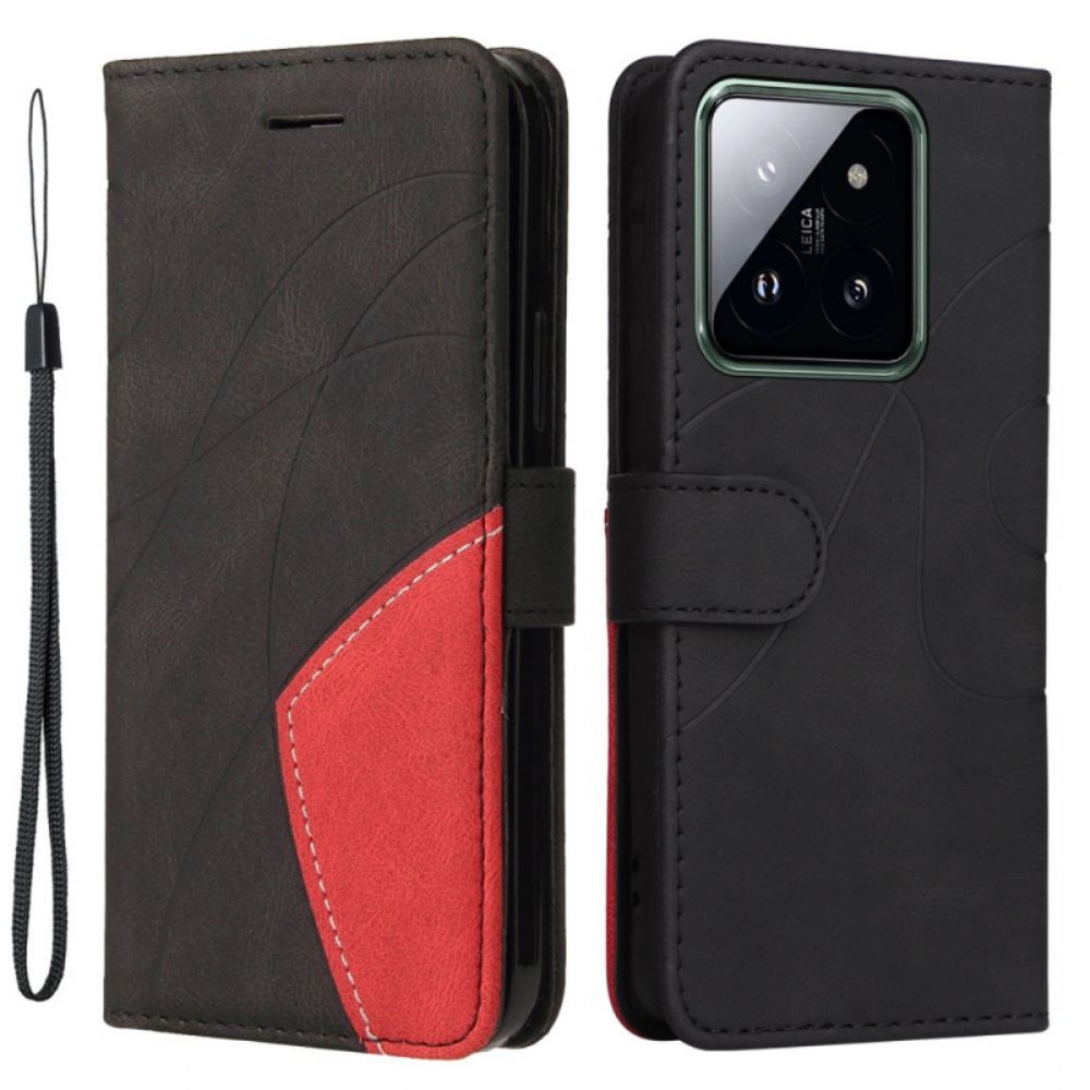 Flip Case Leren Xiaomi 14 Pro Tweekleurige Golvende Lijnen