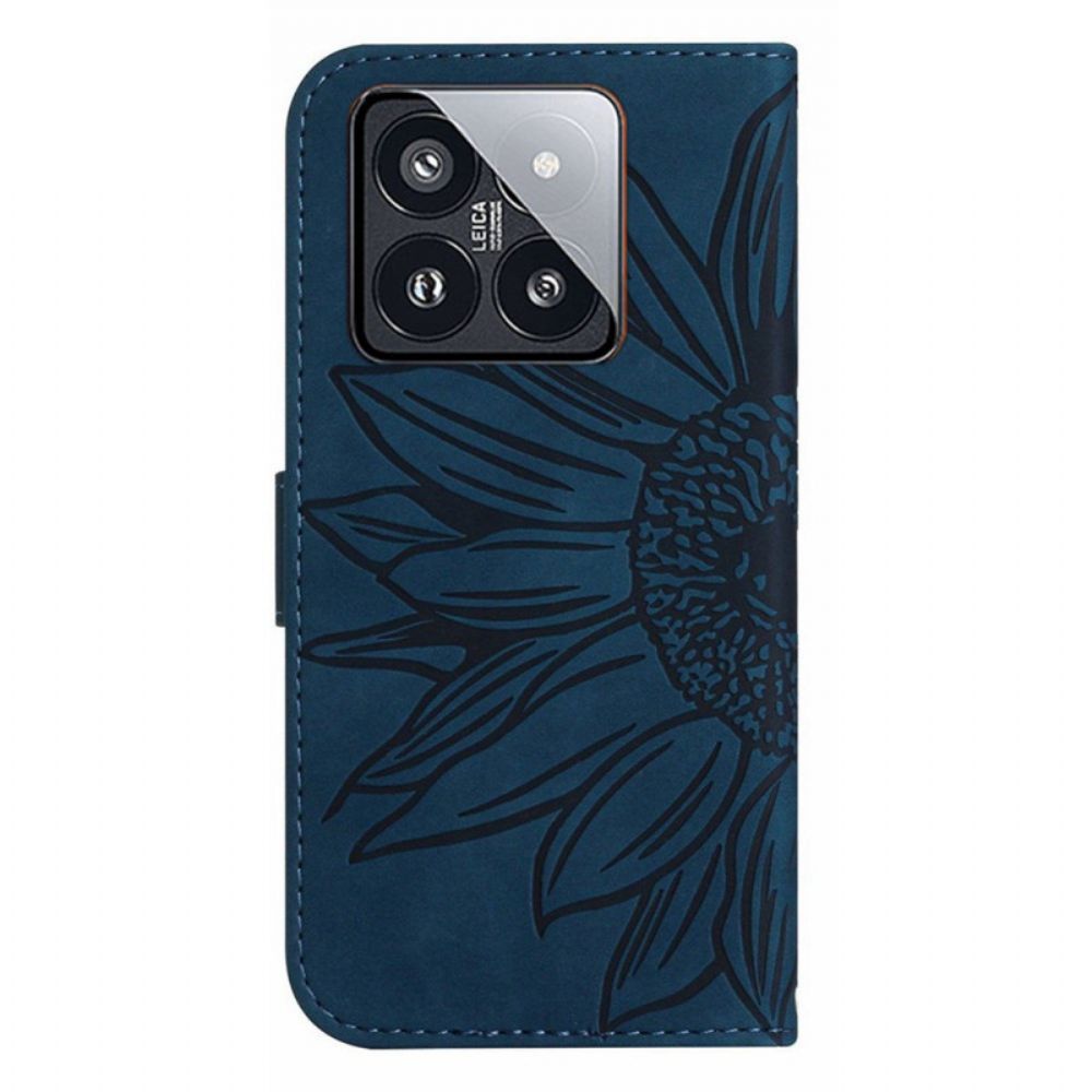 Folio-hoesje Xiaomi 14 Pro Telefoonhoesje Zonnebloemprint Met Riempje