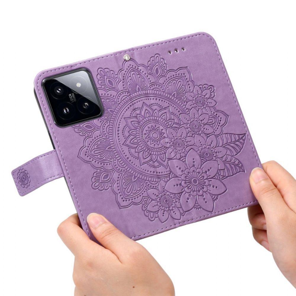 Leren Hoesje Voor Xiaomi 14 Pro Bloemmotief Met Riempje