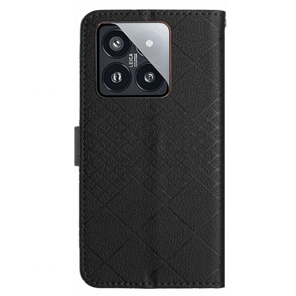 Leren Hoesje Voor Xiaomi 14 Pro Diamantpatroon Met Bandjes