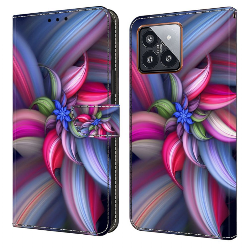 Leren Hoesje Voor Xiaomi 14 Pro Kleurrijke Bloemen