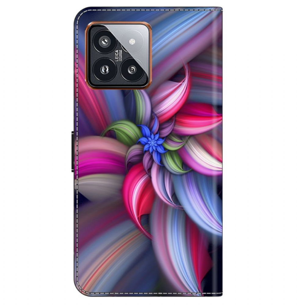 Leren Hoesje Voor Xiaomi 14 Pro Kleurrijke Bloemen