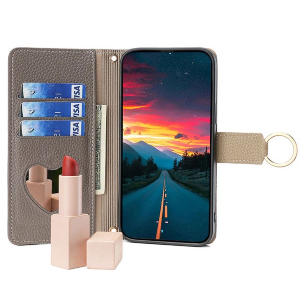 Leren Hoesje Voor Xiaomi 14 Pro Make-upspiegel En Schouderketting