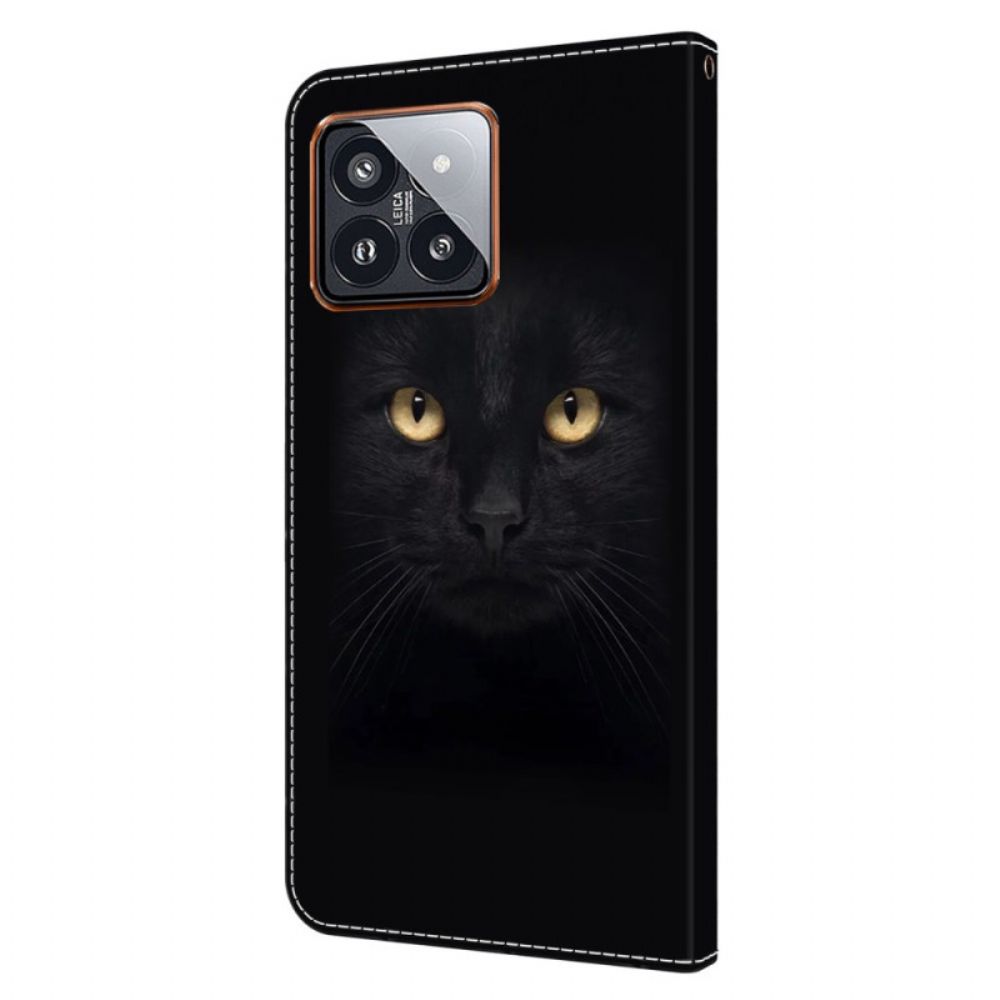 Leren Hoesje Voor Xiaomi 14 Pro Zwarte Kat