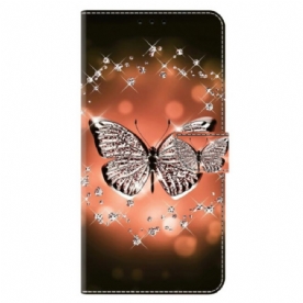 Leren Hoesje Xiaomi 14 Pro Kristallen Vlinder Bescherming Hoesje