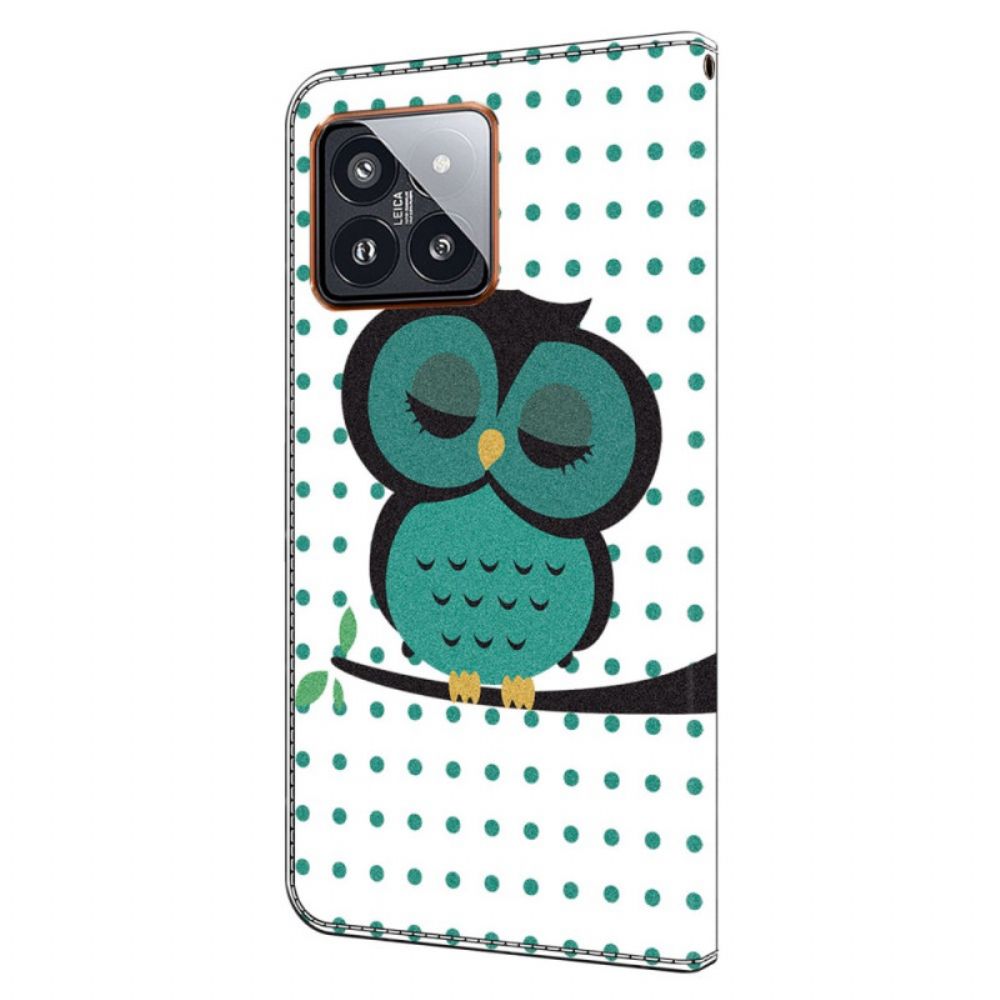 Leren Hoesje Xiaomi 14 Pro Slapende Uil